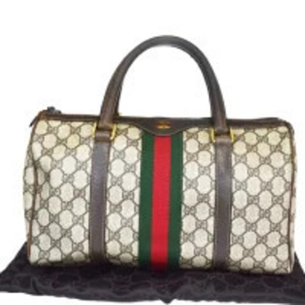 Gucci Sherry Handbag GG Brown Green Red Leather